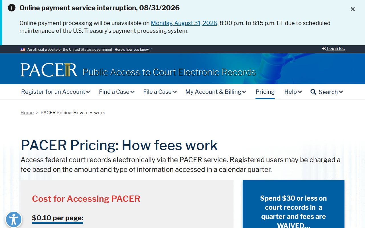 Lowndes civil docket federal PACER record access pricing