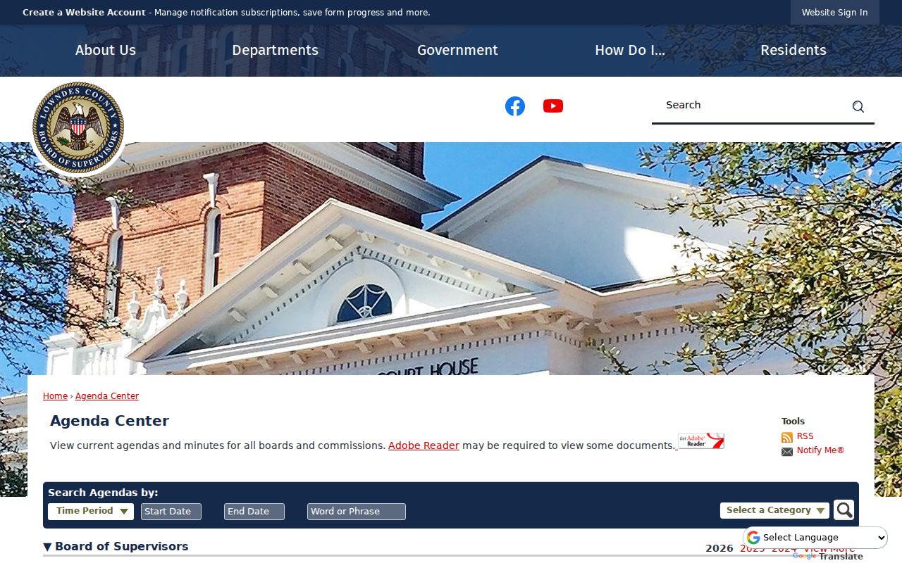 Lowndes court dates Agenda Center archive controls