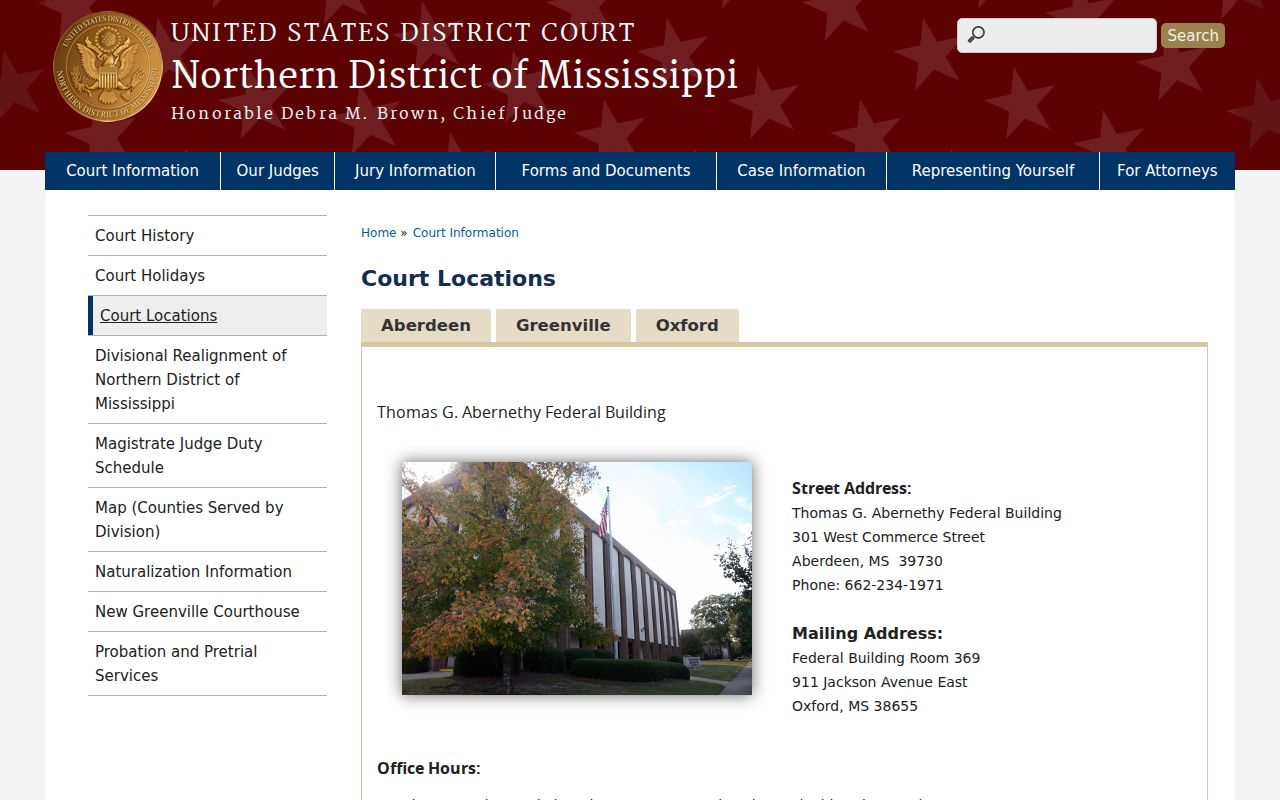Lowndes court dates Northern District Aberdeen federal location