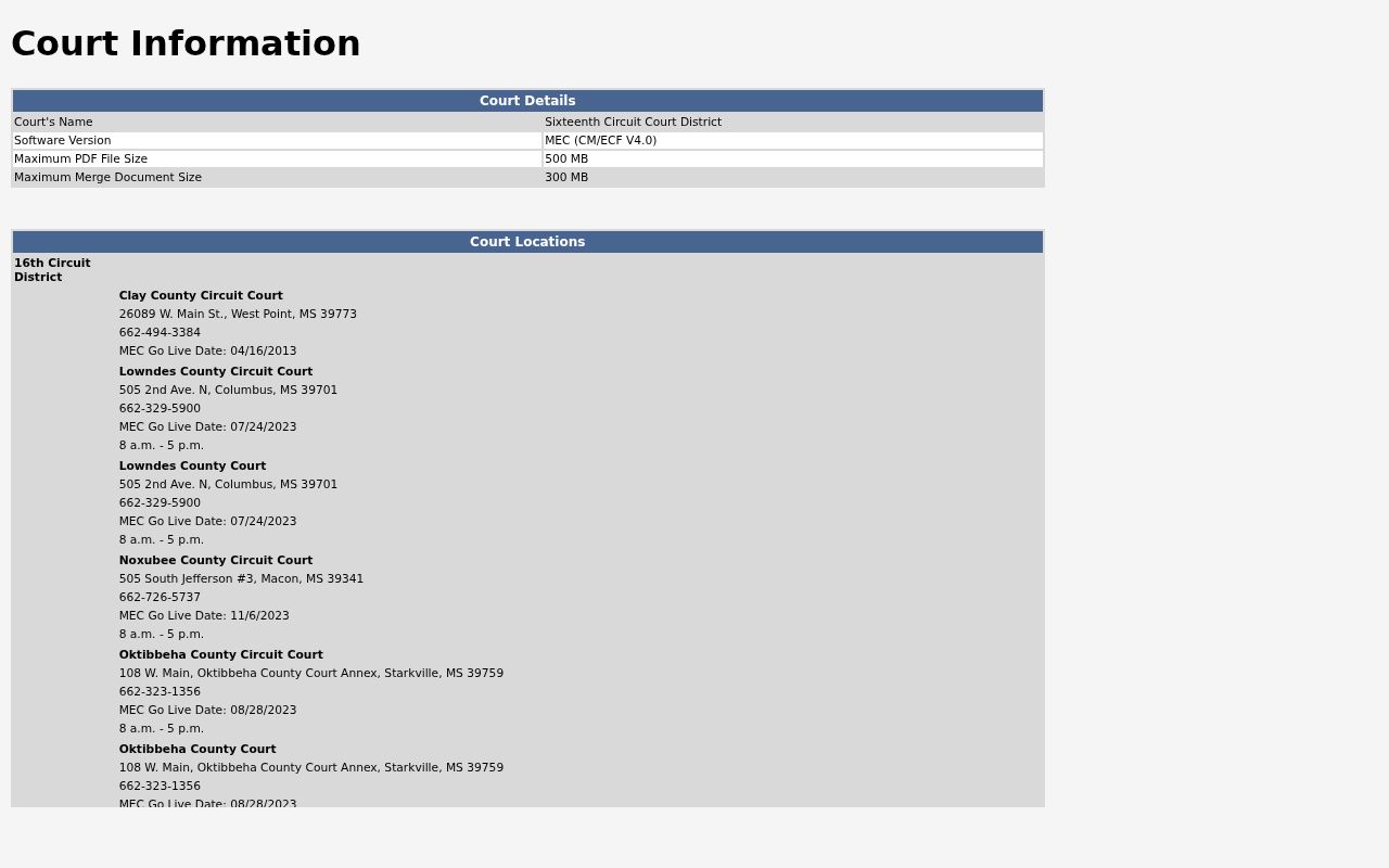 Lowndes criminal docket Sixteenth Circuit MEC court information
