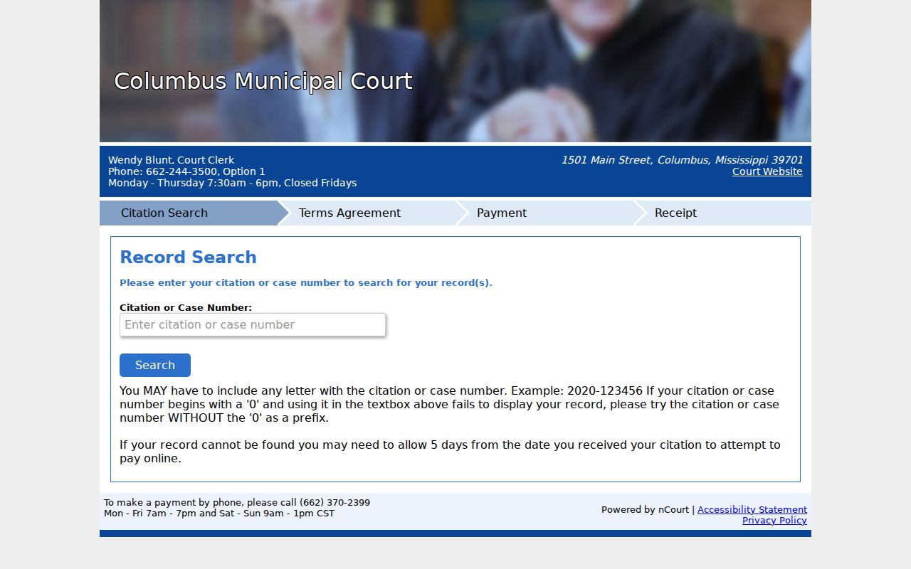 Lowndes County traffic ticket search for Columbus citation or case number